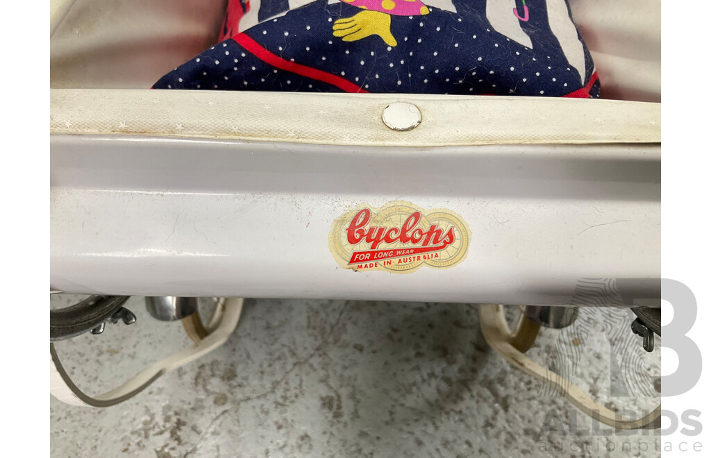 Vintage Cyclops Toy Pram with Original Decals and Hubcaps, Made in Australia