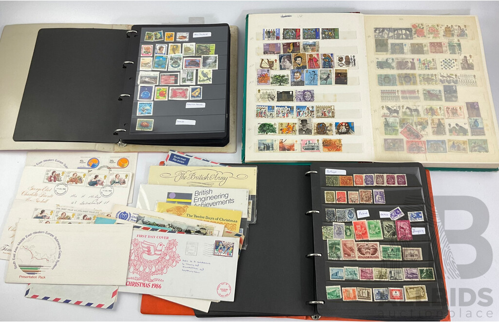 Three Albums of Antique and Vintage International Stamps Including Poland, Norway, UK, France, Germany, USA, Spain, Greece, China, Cuba, Egypt and More with Over Prints and Official, First Day Covers