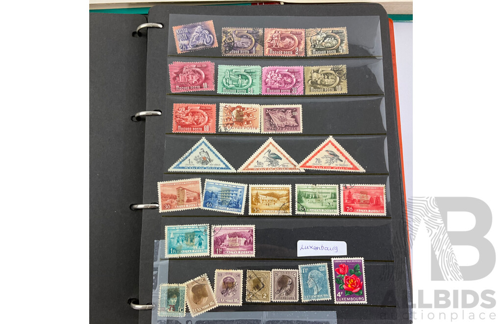 Three Albums of Antique and Vintage International Stamps Including Poland, Norway, UK, France, Germany, USA, Spain, Greece, China, Cuba, Egypt and More with Over Prints and Official, First Day Covers