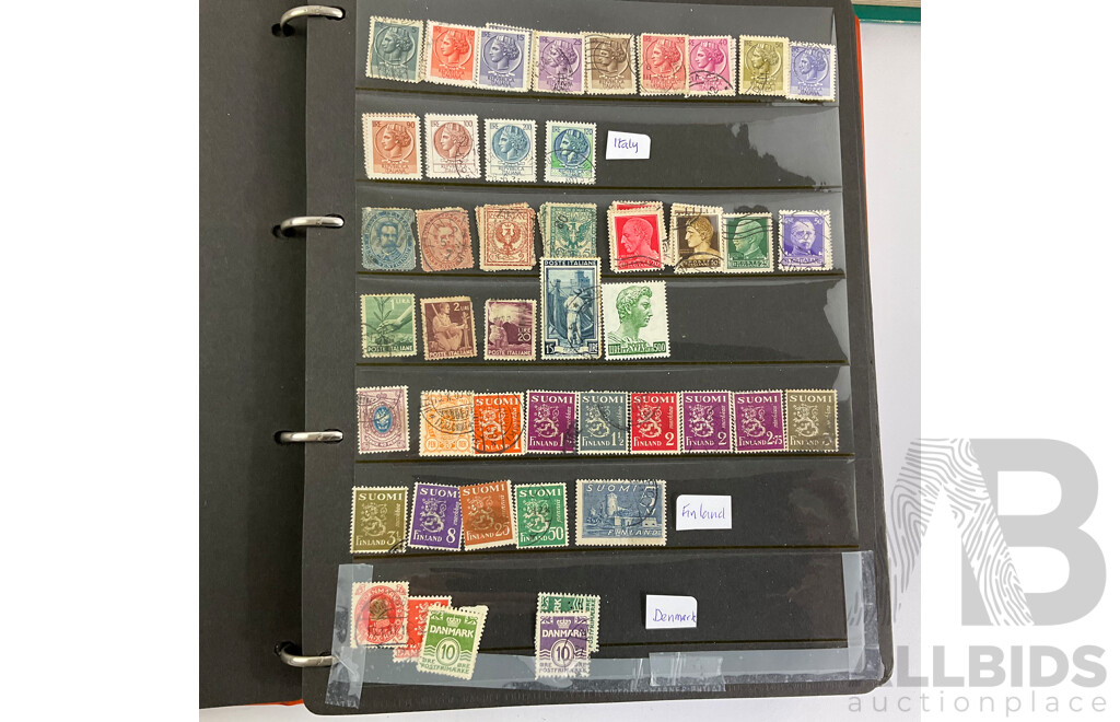 Three Albums of Antique and Vintage International Stamps Including Poland, Norway, UK, France, Germany, USA, Spain, Greece, China, Cuba, Egypt and More with Over Prints and Official, First Day Covers