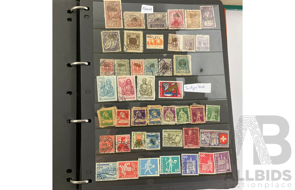 Three Albums of Antique and Vintage International Stamps Including Poland, Norway, UK, France, Germany, USA, Spain, Greece, China, Cuba, Egypt and More with Over Prints and Official, First Day Covers