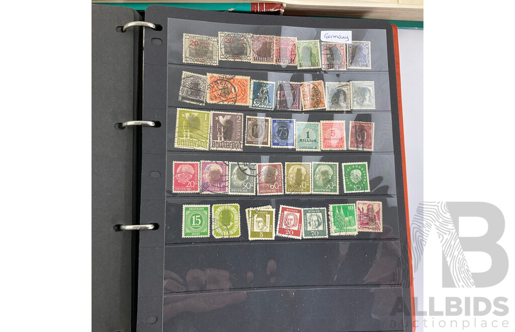 Three Albums of Antique and Vintage International Stamps Including Poland, Norway, UK, France, Germany, USA, Spain, Greece, China, Cuba, Egypt and More with Over Prints and Official, First Day Covers