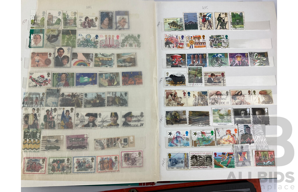 Three Albums of Antique and Vintage International Stamps Including Poland, Norway, UK, France, Germany, USA, Spain, Greece, China, Cuba, Egypt and More with Over Prints and Official, First Day Covers