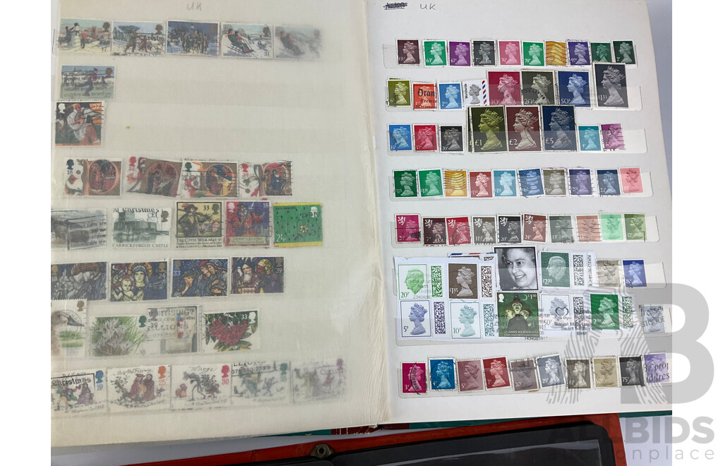 Three Albums of Antique and Vintage International Stamps Including Poland, Norway, UK, France, Germany, USA, Spain, Greece, China, Cuba, Egypt and More with Over Prints and Official, First Day Covers