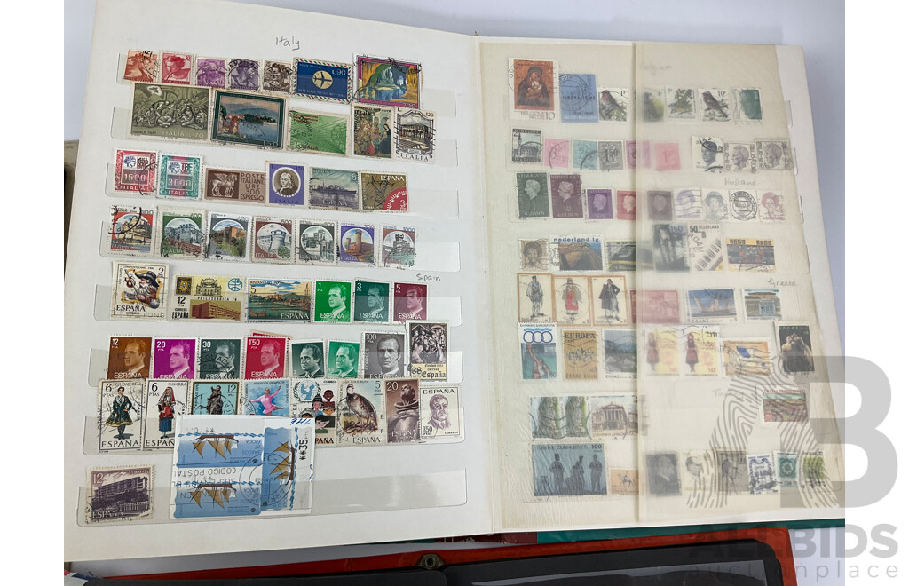 Three Albums of Antique and Vintage International Stamps Including Poland, Norway, UK, France, Germany, USA, Spain, Greece, China, Cuba, Egypt and More with Over Prints and Official, First Day Covers