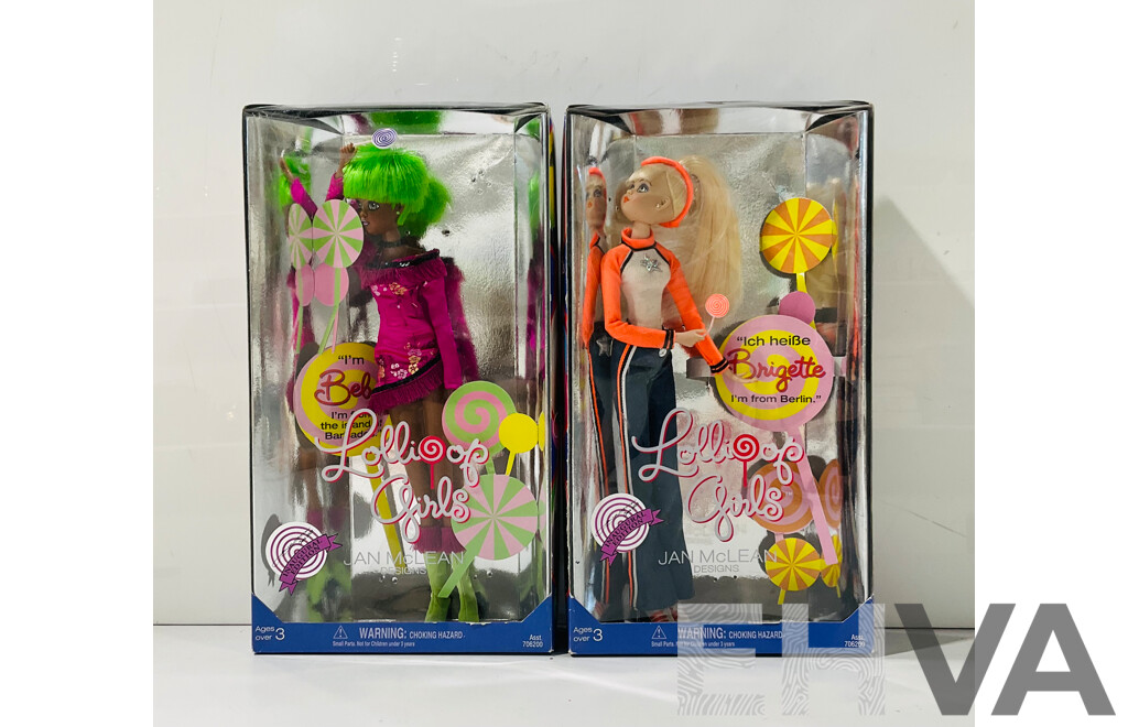 Two Retro  Inaugural Edition 2002 Lollipop Girls Dolls by Jan McLean Designs Comprising Belle From Barbados and Brigette From Berlin