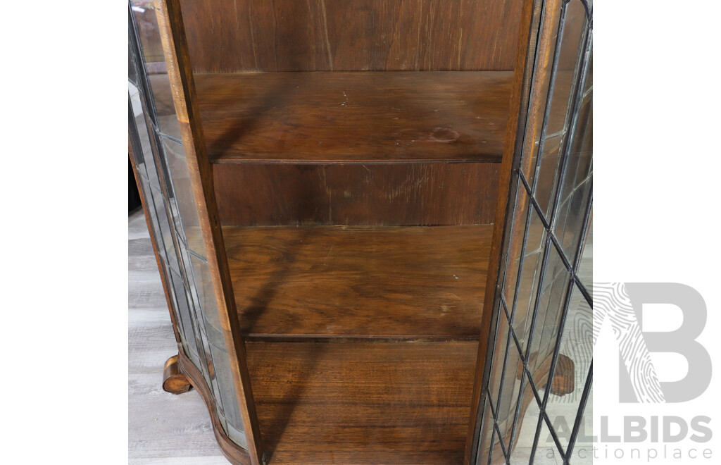 Art Deco Display Cabinet with Lead Light Doors and Shaped Front