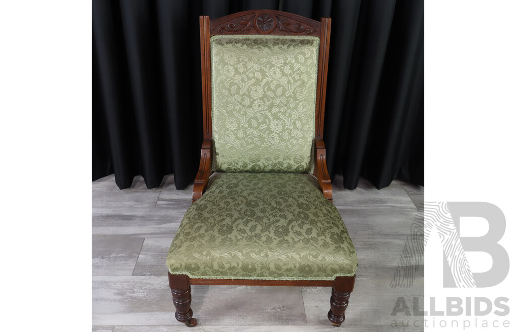 Pair of Edwardian Upholstered Grandmother/Grandfather Chairs