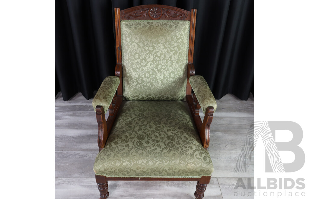 Pair of Edwardian Upholstered Grandmother/Grandfather Chairs