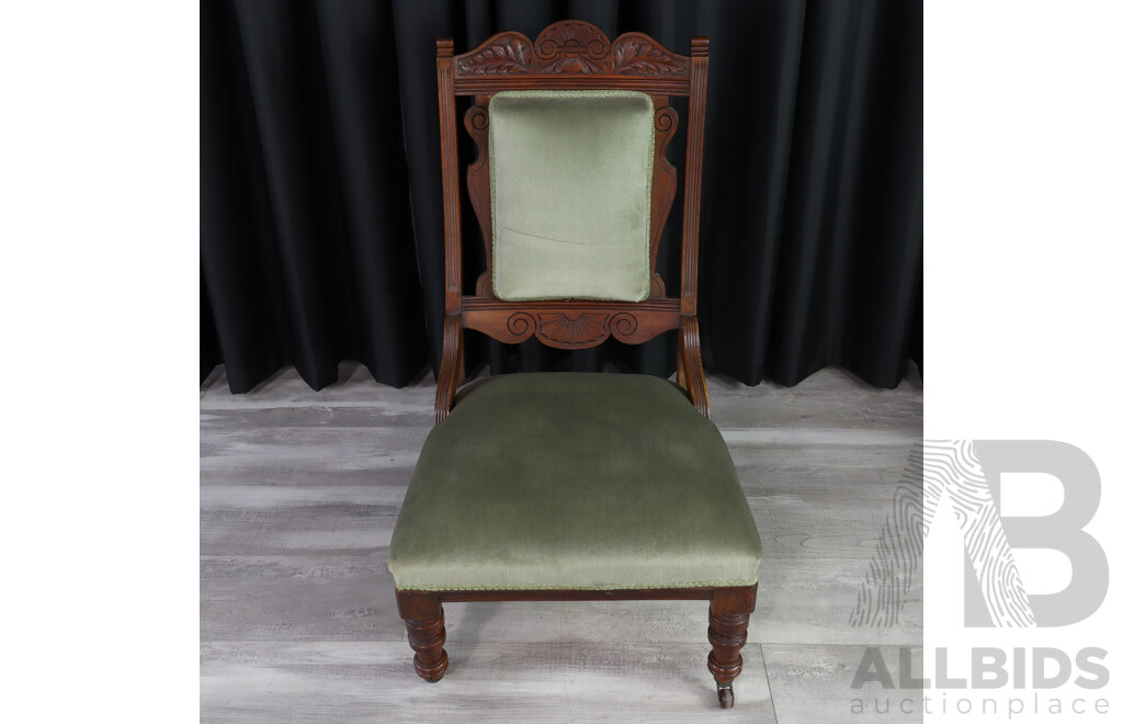 Pair of Edwardian Upholstered Grandmother/Grandfather Chairs