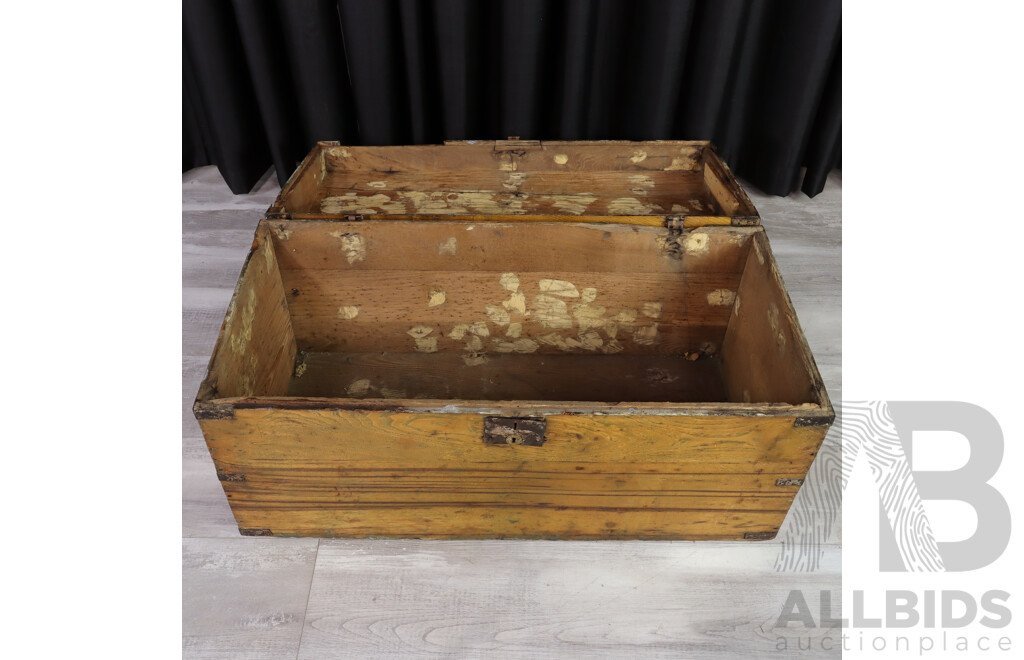 Vintage Metal Bound Lift Top Sea Chest