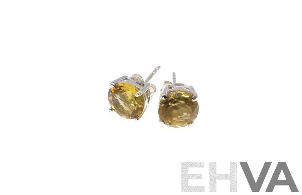 NEW - Sterling Silver 8mm Citrine Stud Earrings, 2.19 Grams