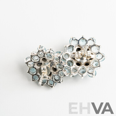 NEW - Sterling Silver Topaz & Onyx Cluster Stud Earrings, 16.5mm, 5.43 Grams