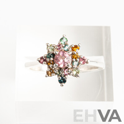 NEW - Sterling Silver Tourmaline Cluster Ring, Size O1/2, 2.44 Grams