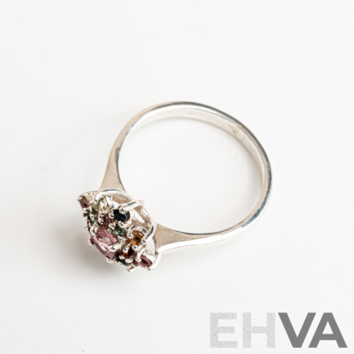 NEW - Sterling Silver Tourmaline Cluster Ring, Size O1/2, 2.44 Grams