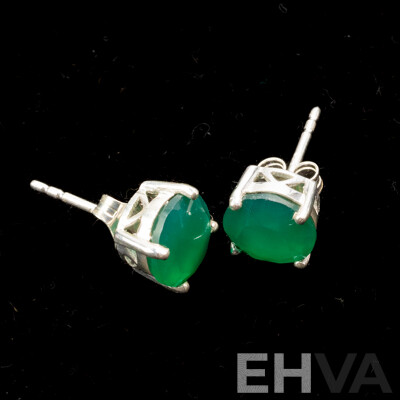 NEW - Sterling Silver Green Onyx Stud Earrings, 8.3mm, 2.20 Grams
