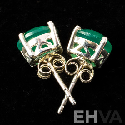 NEW - Sterling Silver Green Onyx Stud Earrings, 8.3mm, 2.20 Grams