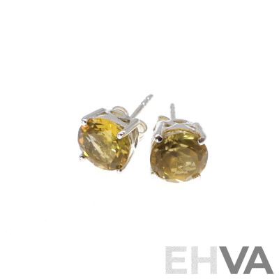 NEW - Sterling Silver 8mm Citrine Stud Earrings, 2.19 Grams