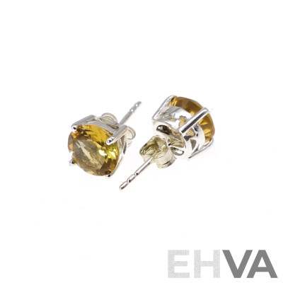 NEW - Sterling Silver 8mm Citrine Stud Earrings, 2.19 Grams