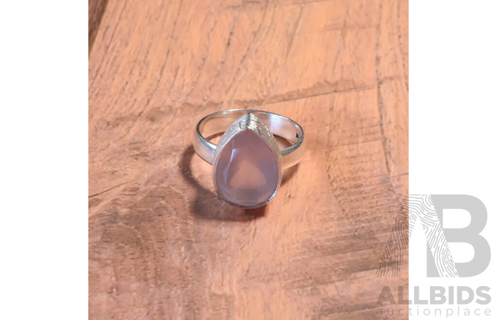 NEW Sterling Silver Rose Quartz Ring, Size T, 7.76 Grams