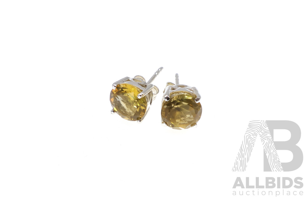 NEW - Sterling Silver 8mm Citrine Stud Earrings, 2.19 Grams