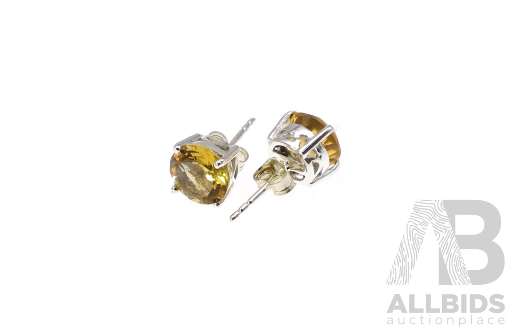 NEW - Sterling Silver 8mm Citrine Stud Earrings, 2.19 Grams