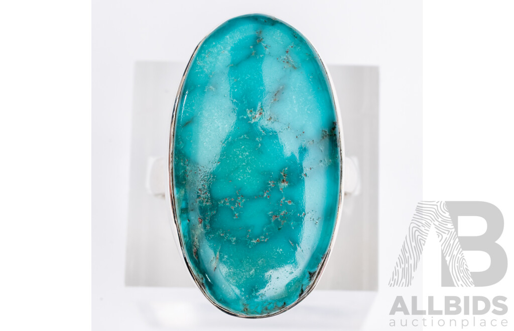NEW - Sterling Silver Turquoise Cabochon Ring, Size P,  8.33 Grams