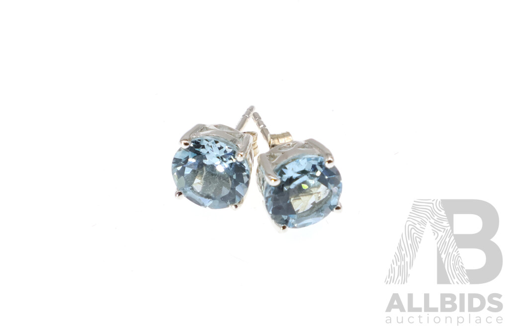 NEW - Sterling Silver 8mm Topaz Stud Earrings, 2.27 Grams