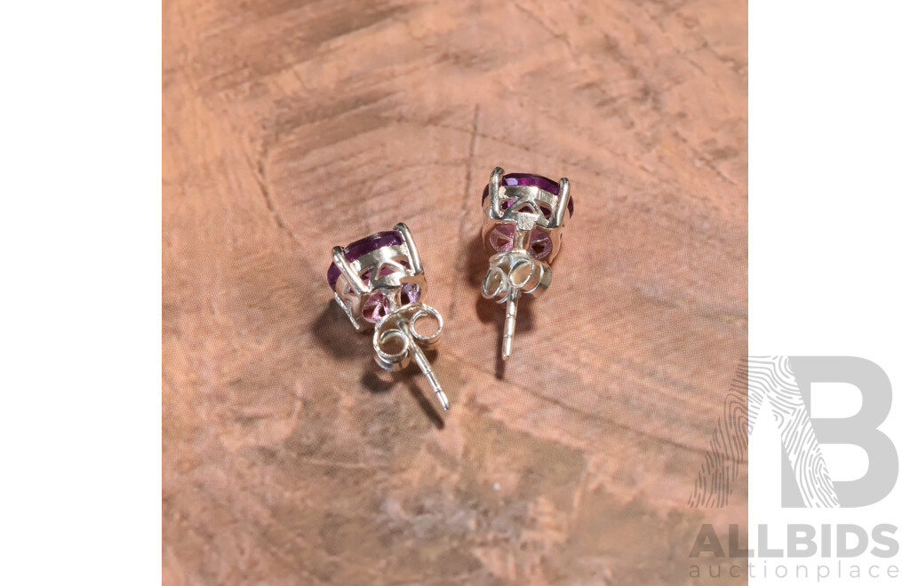 NEW Sterling Silver Amethyst Stud Earrings, 8mm, 2.51grams