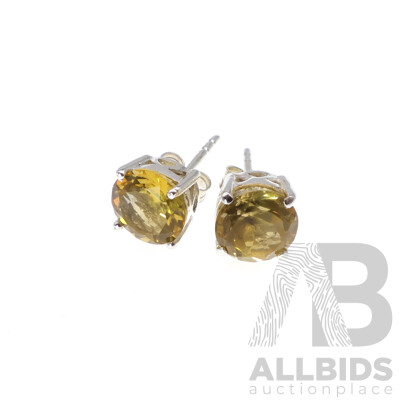 NEW - Sterling Silver 8mm Citrine Stud Earrings, 2.19 Grams