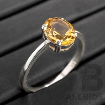 NEW - Sterling Silver Citrine Ring, Size R, 2.28 Grams