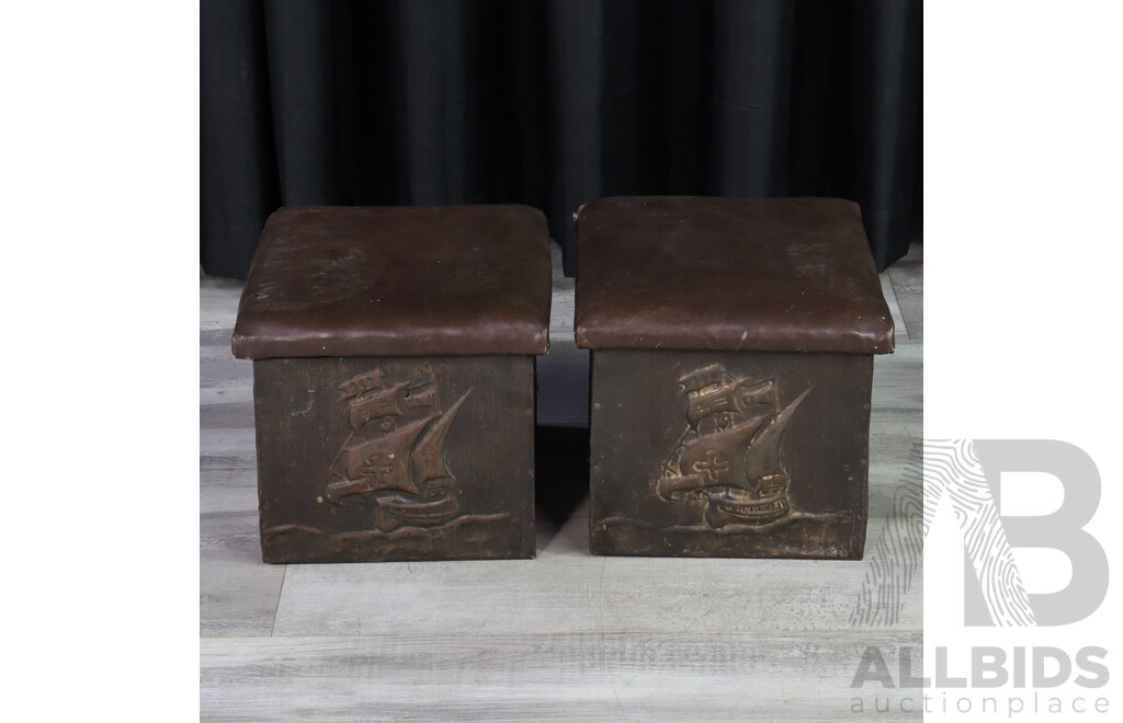 Pair of Vintage Copper Coal Boxes