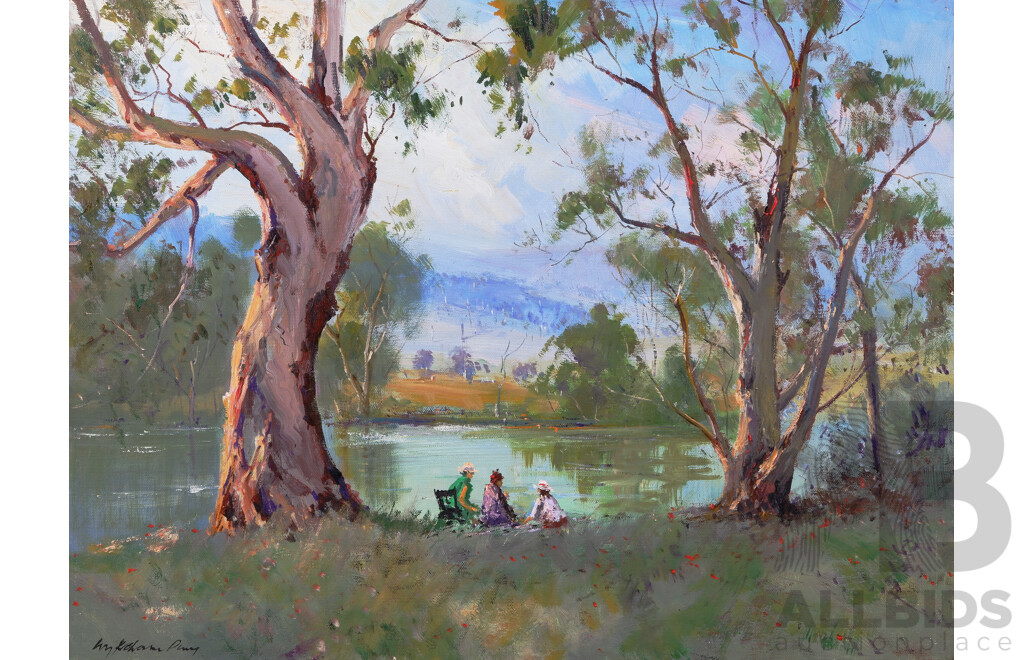 Wykeham Perry, (20th Century, Australian, 1936-2021), Picnic Under the Trees, Oil on Canvas, 46 X 61 Cm