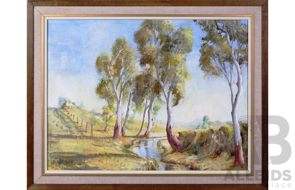 John Bayliss, (Australian, Working c1980s), Gundaroo Creek, Oil on Canvas, 57 x 71 cm (frame)