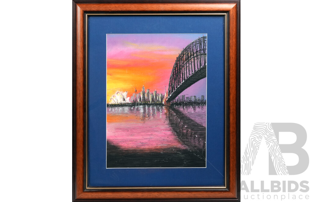 Artist Unknown, Sydney Harbour at Dusk, Pastel, 59 x 49 cm (frame)