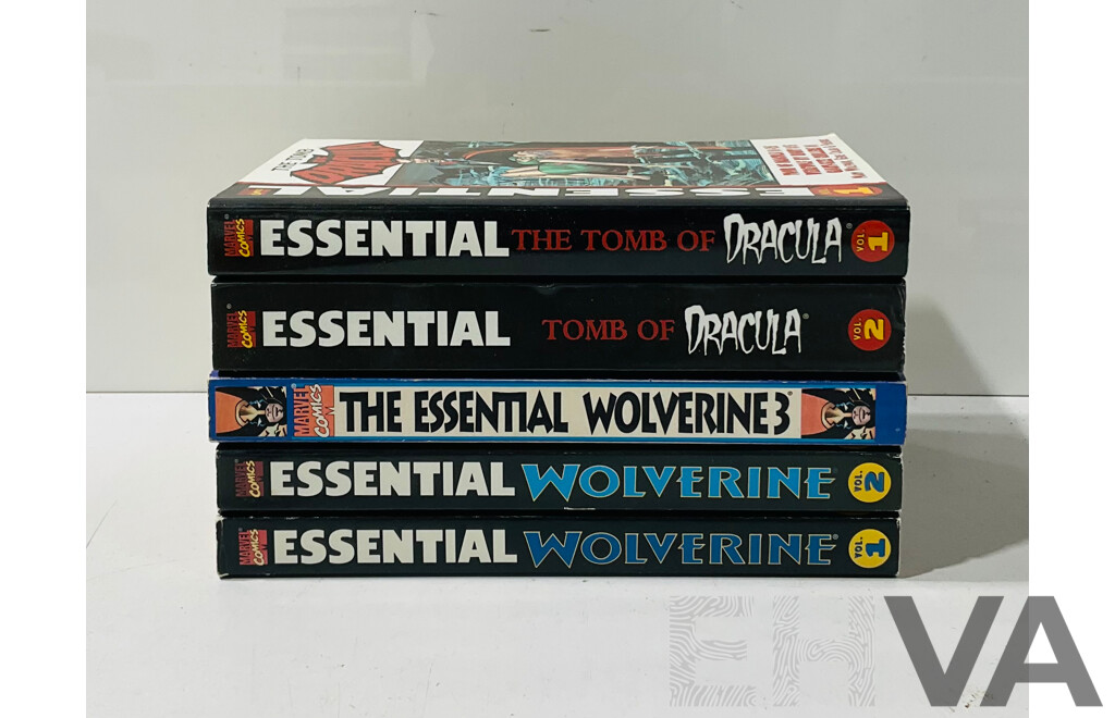 Collection of Marvel Comics Essential Collections Including Essential Wolverine Vol.1-3 and the Tomb of Dracula Vol.1-2