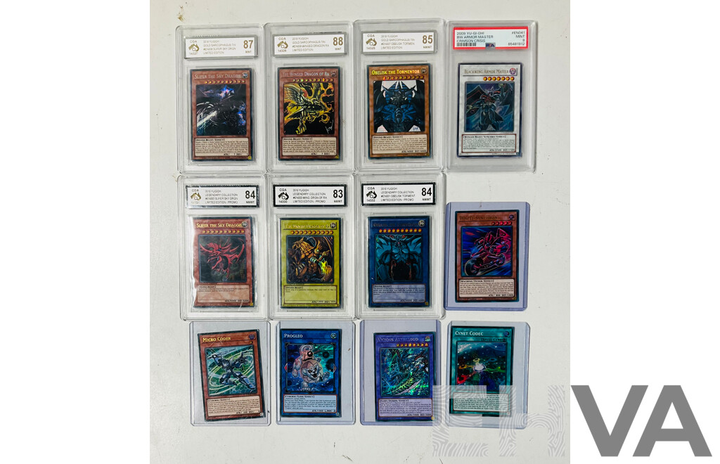 Collection of Foil Yu-Gi-Oh Cards Including Seven Graded Cards