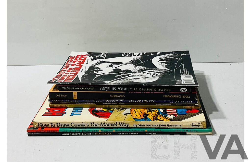 Collection of Graphic Novels and Comics Including Batman: Year One, Judge Dredd: Tale of the Dead Man, Scrublands and More