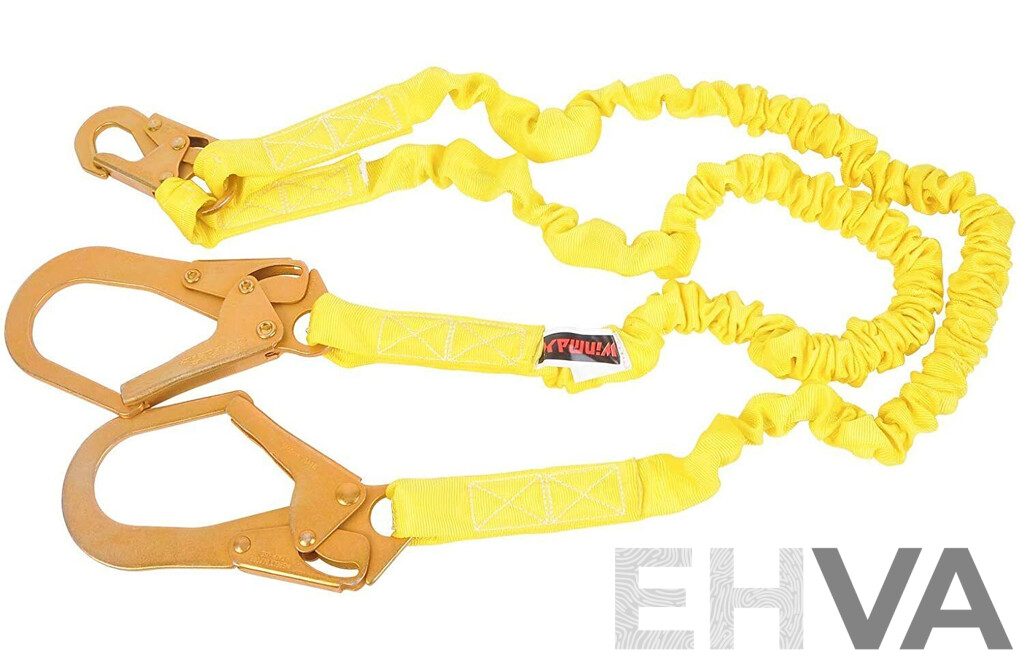1800mm/6FT Double Leg Tubular Stretch Safety Fall Protection Lanyard with Snap and Rebar Hook Connectors - Brand New