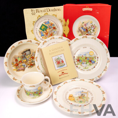 Collection Royal Doulton Bunnykins Porcelain Pieces Including Trio, Childs Dish and More