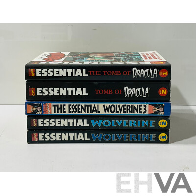 Collection of Marvel Comics Essential Collections Including Essential Wolverine Vol.1-3 and the Tomb of Dracula Vol.1-2