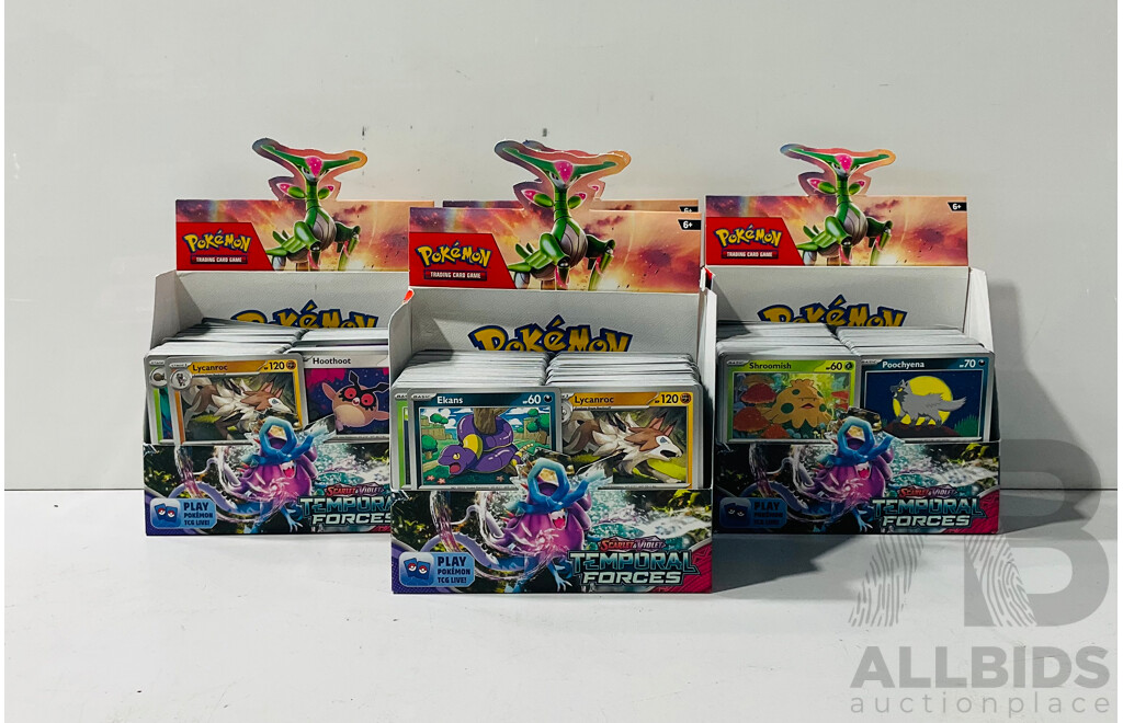 Large Collection of Pokemon TCG Cards From Scarlet & Violet Temporal Forces Including Four Empty Booster Box Boxes