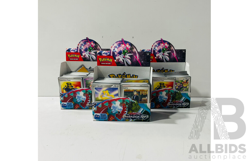 Large Collection of Pokemon TCG Cards From Scarlet & Violet Paradox Rift Including Three Empty Booster Box Boxes