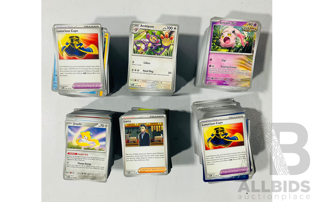 Large Collection of Pokemon TCG Cards From Scarlet & Violet Paradox Rift Including Three Empty Booster Box Boxes