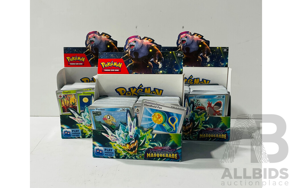 Large Collection of Pokemon TCG Cards From Scarlet & Violet Twilight Masquerade Including Three Empty Booster Box Boxes