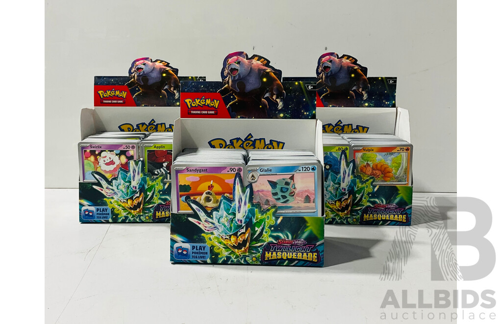 Large Collection of Pokemon TCG Cards From Scarlet & Violet Twilight Masquerade Including Three Empty Booster Box Boxes