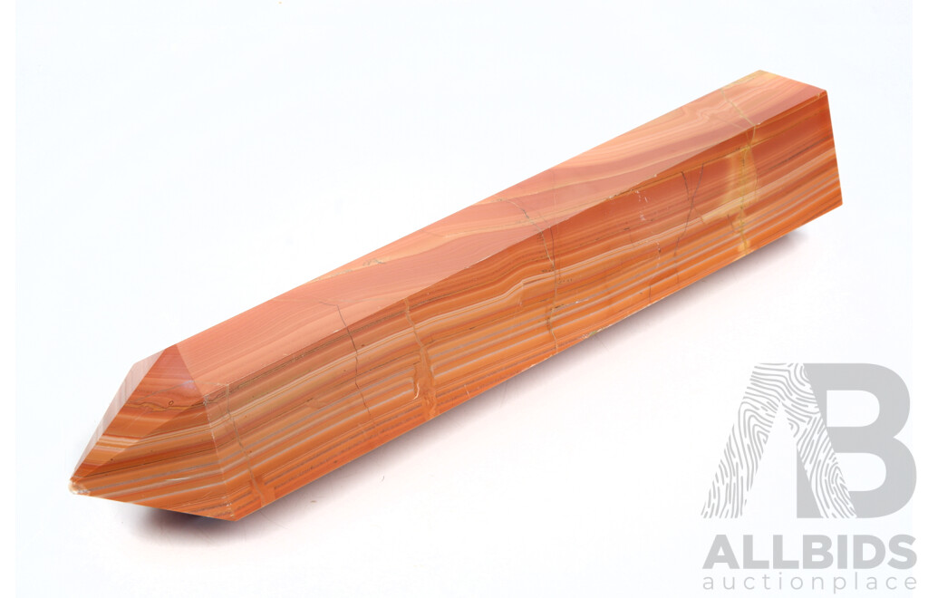 Large Polished Semi Precious Banded Stone Obelisk with Terminated Point