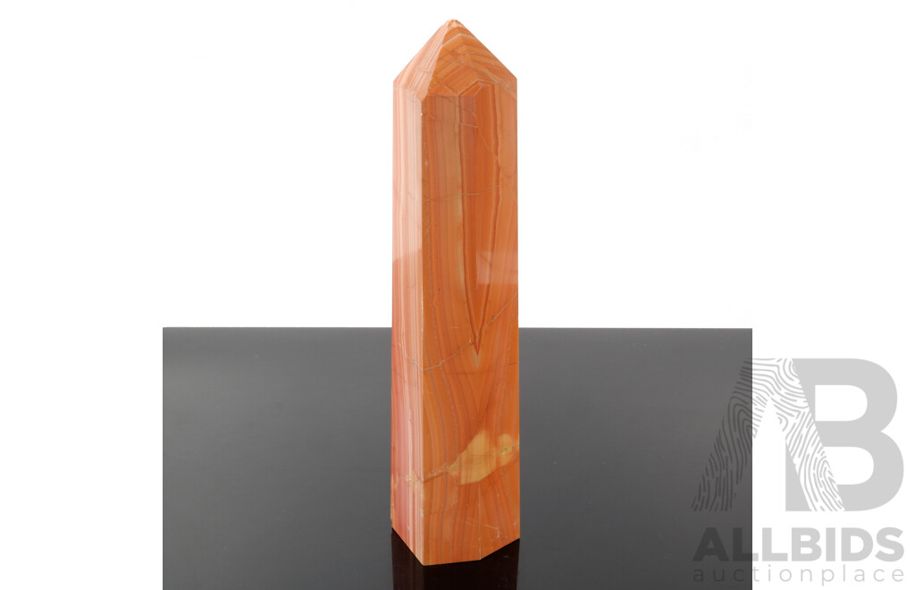 Large Polished Semi Precious Banded Stone Obelisk with Terminated Point