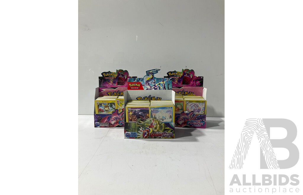 Large Collection of Pokemon TCG Cards From Several Expansions Mainly From the Sword and Shield Series Including Three Empty Booster Box Boxes