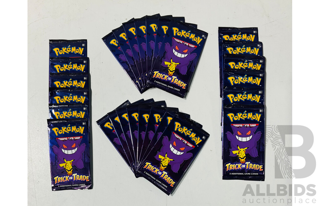 Set of Twenty Seven Sealed Pokemon TCG Trick or Trade 2022 Three Card Booster Packs in Pokemon 25th Anniversary Collection Box